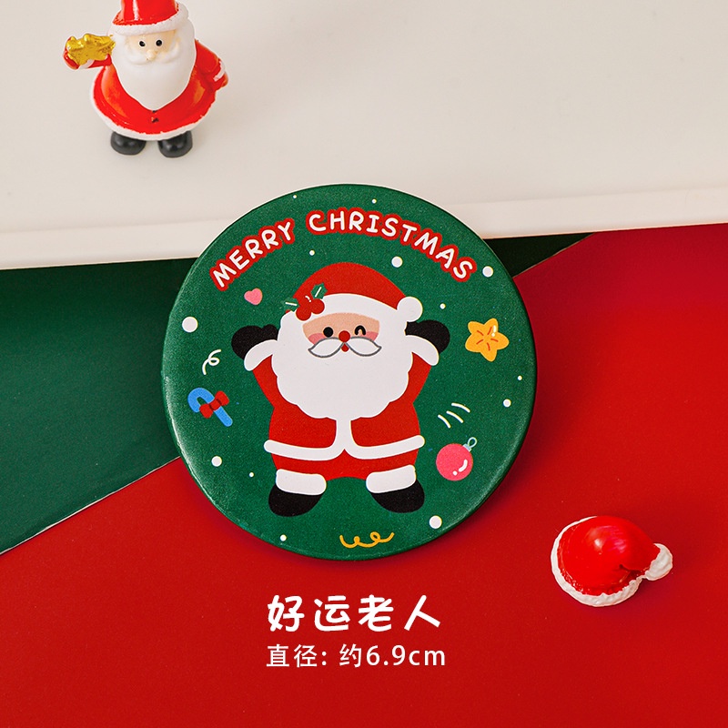 Gương Trang Điểm mini Hình Tròn Họa Tiết Hoạt Hình Phong Cách Giáng Sinh Dễ Thương