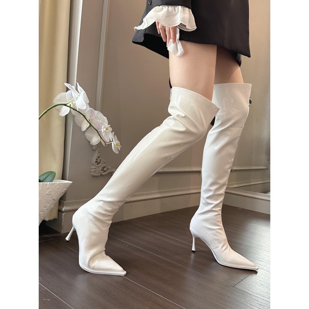 Giày Bốt Cao Gót Cổ Cao Qua Gối Mũi Nhọn Thời Trang Thu Đông 2023 Phong Cách Âu Mỹ Cho Nữ