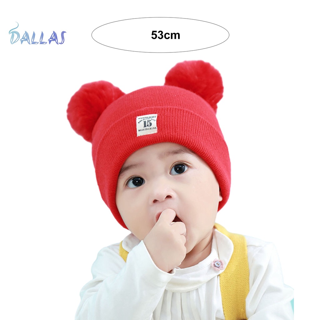 Mũ beanie Dệt Kim Màu Trơn Trang Trí Bóng Lông Cho Bé