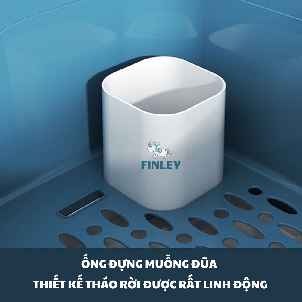 Kệ úp chén đĩa, bình sữa có nắp đậy 2 tầng FINLEY Smart tiệt trùng UV diệt khuẩn, kệ úp bát ly có khay hứng nước