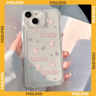 Ốp lưng iPhone 15 Pro Max Ốp iPhone Trong Suốt TPU Mềm Trong Suốt Nút Mạ Điện Hình Chú Thỏ Dễ Thương Tương Thích Với iPhone 15 14 13 Pro Max 12 11 XR XS Max 7Plus 8Plus