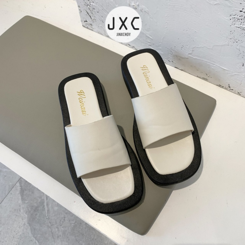 JINxCHOYDép quai ngang đế bằng mũi vuông thời trang xinh xắn dành cho nữ