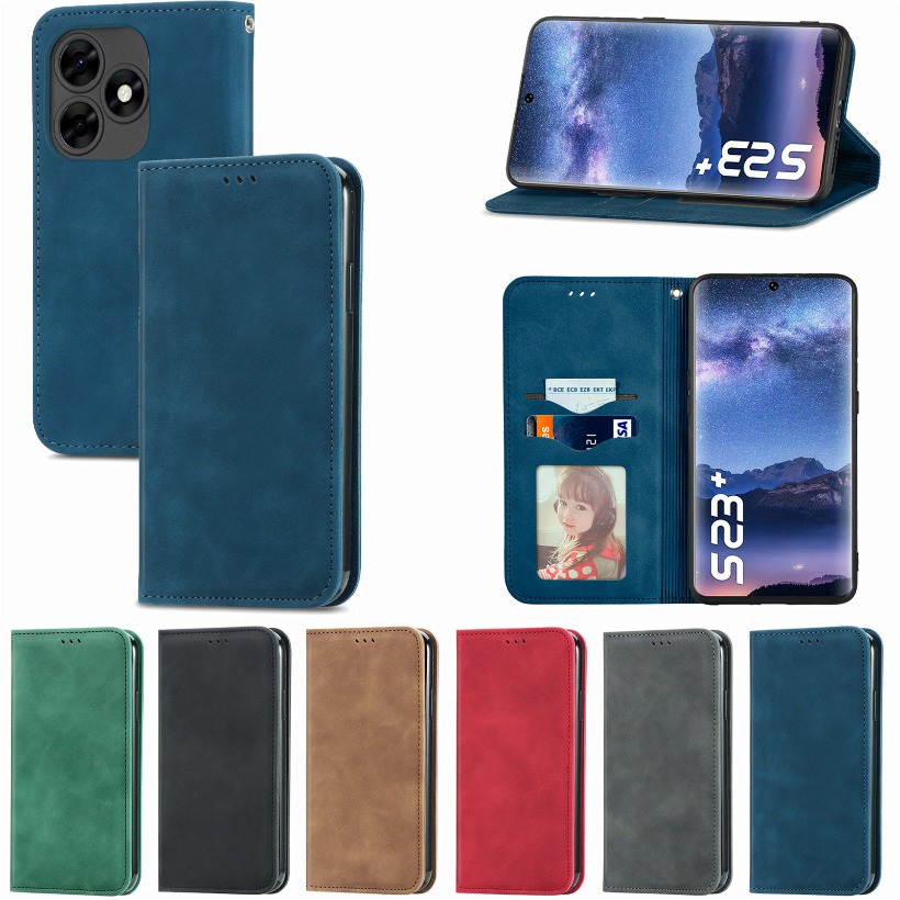 Phù Hợp Bao Da Điện Thoại Dạng Ví Màu Trơn Hít Nam Châm Cho samsung a54 5g a14 a15 a52 a53 Ốp