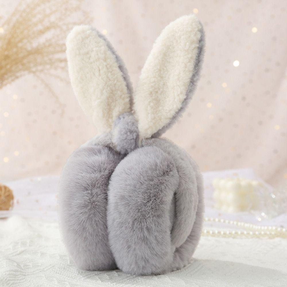 Chụp Tai Thỏ Bông Mềm Mại Giữ Ấm Mùa Đông topbeauty1 Có Thể Gập Lại