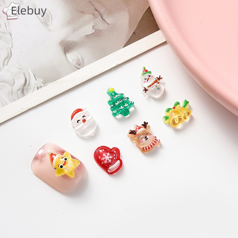 Set 10 Kẹp Tóc Nhựa Hình Người Tuyết Giáng Sinh mini Dễ Thương Phẳng Thuê-Mốt Bộ Sưu Tập Cây Cối