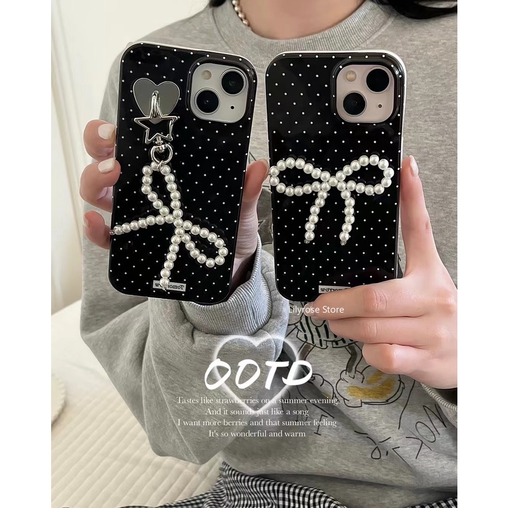 Ốp Điện Thoại Đính Nơ Bướm Trắng Đen Cho iphone 15 pro max 14 13 pro