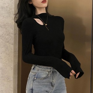 Áo Thun Tay Dài Cổ Lọ Dáng Ôm Phong Cách Phương Tây Thời Trang Thu Đông Cho Nữ