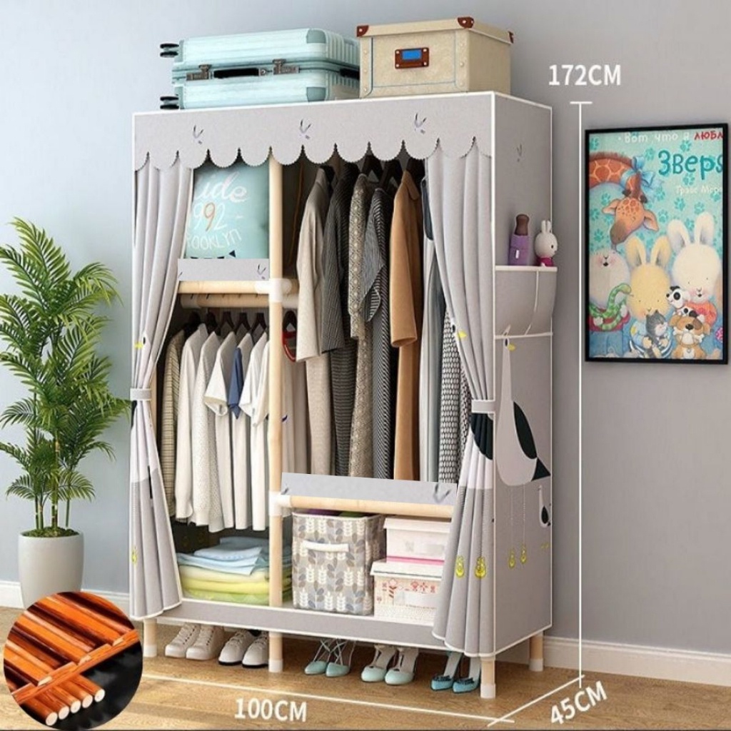 Tủ vải quần áo khung gỗ 2 buồng có bọc nhựa cao cấp loại 1