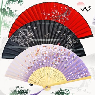 Quạt cầm tay cổ trang, quạt cổ trang Trung Quốc bằng vải giấy gỗ xếp, quạt múa văn nghệ - WILLEM