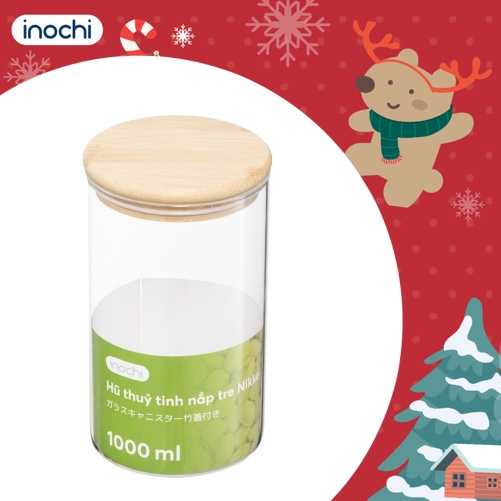 Hũ thuỷ tinh nắp tre Inochi - Nikko 1000ml