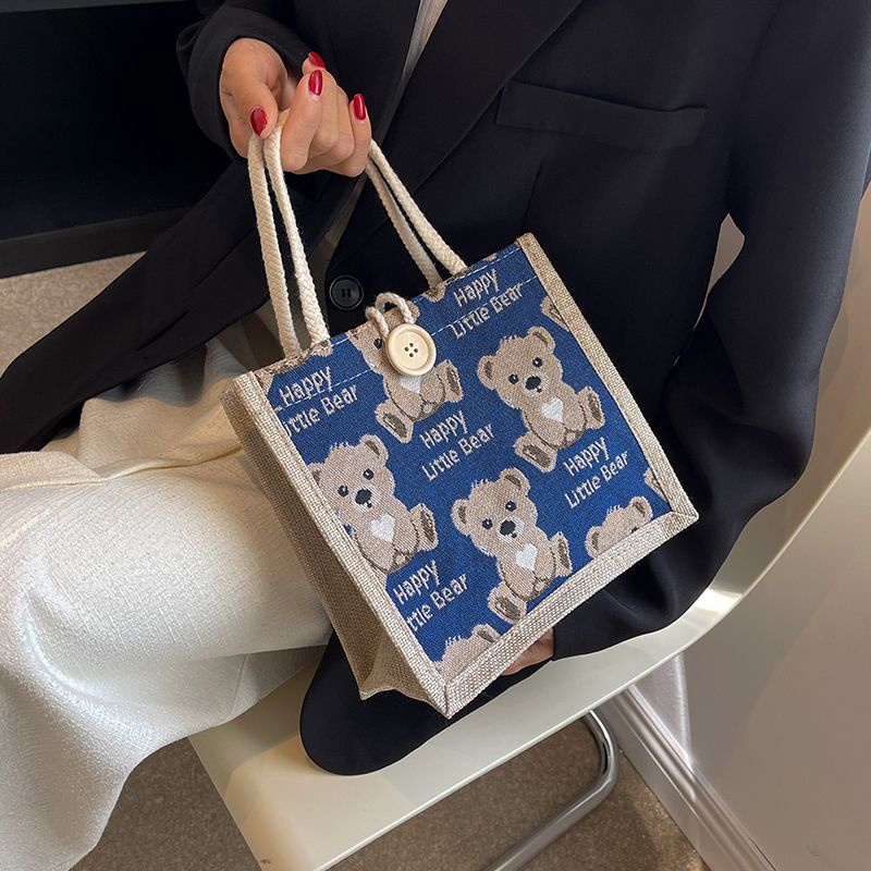 Túi Đựng Hộp Cơm Trưa Bằng Vải Lanh Họa Tiết Hoạt Hình Dễ Thương Phong Cách Hàn Quốc