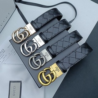 ULBR GUCCI New woven plaid men's pin buckle belt business leisure all-match light luxury brand genuine leather men's foreign trade belt Society