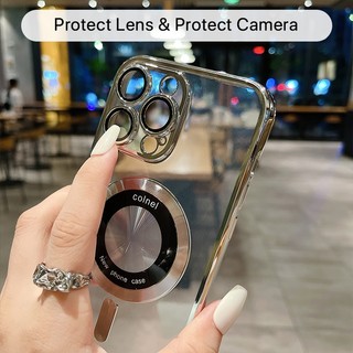 ốp lưng iPhone 12 Pro Max kính lúp từ tính Trong suốt TPU mạ mềm Hỗ trợ sạc không dây Chống sốc Bảo vệ máy ảnh Bảo vệ ống kính