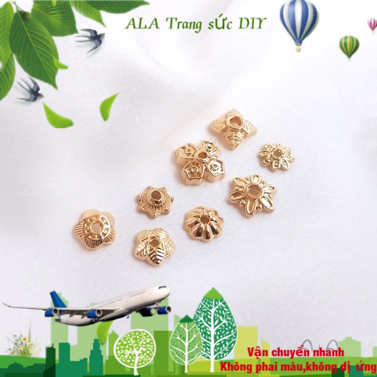 💖Trang sức DIY phụ kiện💖14K mạ vàng giữ màu chủ sở hữu năm cánh hoa mặt trời hoa bốn lá hoa hạt chủ sở hữu mũ DIY phụ kiện trang trí thủ công đầu tiên