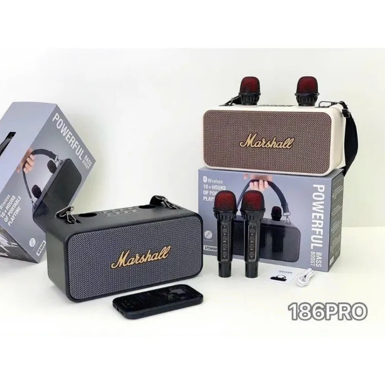 Loa bluetooth mini karaoke không dây chính hãng K186 Pro kèm 2 mic dòng 2023 âm thanh cực đỉnh pin trâu bass mạnh