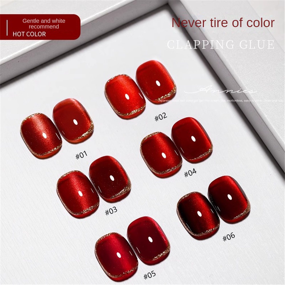 6 Tùy Chọn ANNIES Gel Sơn Móng Tay Anh đào Ruby đỏ Cat Eye Gel Sơn Móng Tay Móng Tay Nghệ Thuật Pha Lê 10ml Sơn Móng Tay Laser Nam Châm Ngâm Tắt đèn LED UV * KÍNH