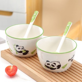 Set chén ăn bằng gốm sứ decor hình chú gấu trúc panda - bát ăn cơm cho bé cute kèm thìa