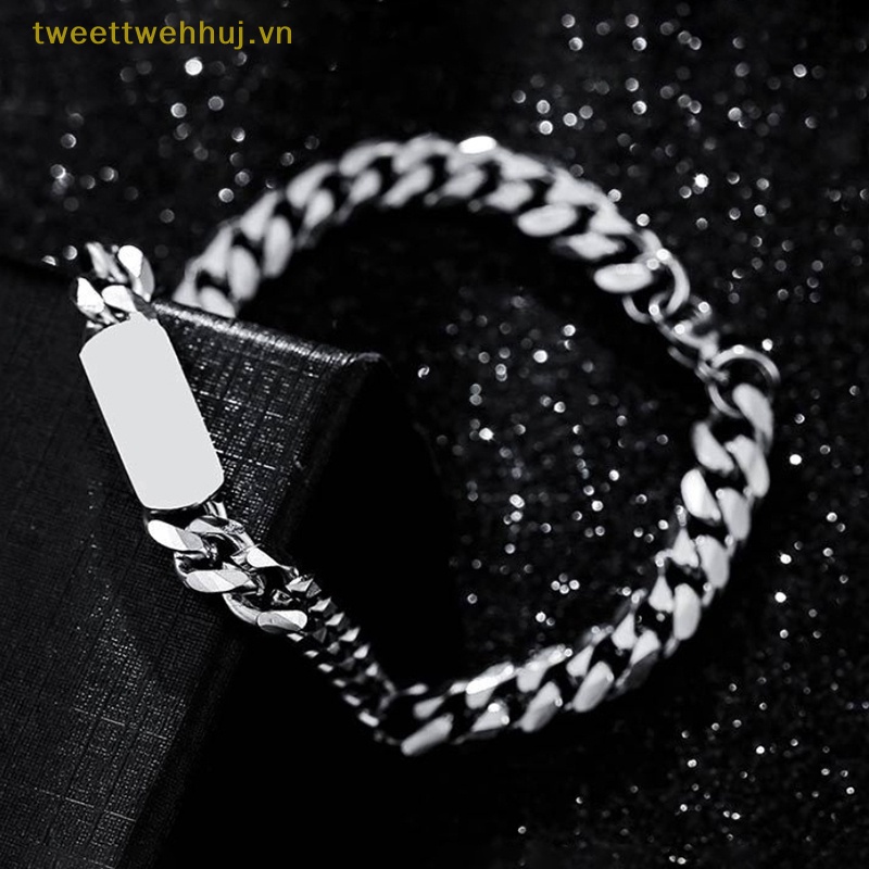 Tweehuj Vòng Tay Thép Titan Mặt Vuông Đơn Giản Cá Tính Phong Cách hip-hop Hợp Thời Trang