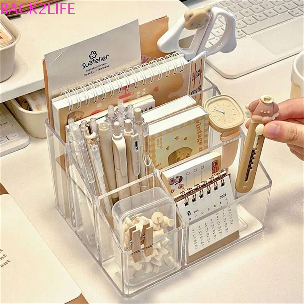 Back2life Hộp Đựng Bút Bằng acrylic Trong Suốt Sức Chứa Lớn 5 Ngăn