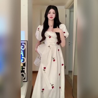 【Bess's house】váy babydoll dáng dài，váy hoa nhí dáng dài，váy tiểu thư sang chảnh，Đầm Hoa Mùa Hè 2023 Kích Thước Lớn Màu Trắng Phong Cách Hàn Quốc Mới，váy dài，váy 2 dây dáng dài，váy kiểu pháp，váy dáng dài，váy body dáng dài，váy sang chảnh