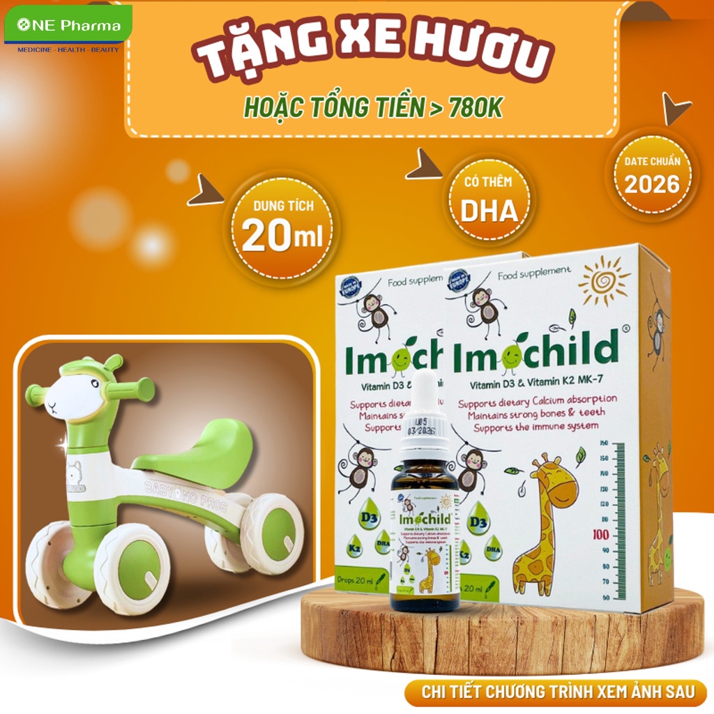 Vitamin D3 k2 Mk7 Hỗ Trợ Phát Triển Chiều Cao Cho Bé - IMOCHILD Lọ 20ml