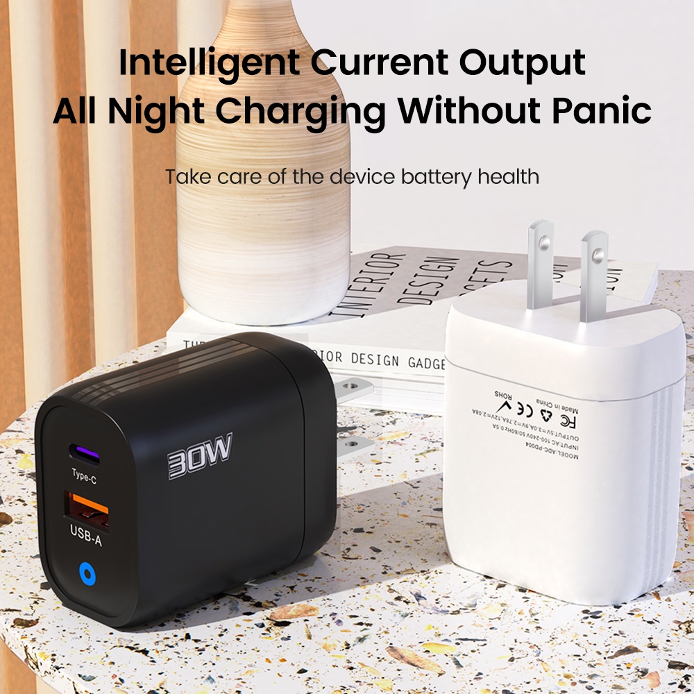 Củ Sạc Nhanh 30w usb + type-c Có Đèn Cho xiaomi huawei ip