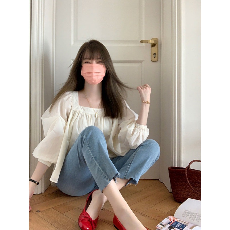 Áo Sơ Mi Cổ Vuông Dáng Rộng Thời Trang Mùa Xuân Hè Dành Cho Nữ