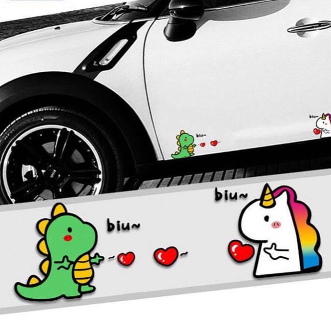 Car Personality Cute Little Dinosaur Love Bumper Stickers Unicorn Fuel Tank Cap Bumper Stickers Crea
