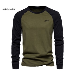  Áo Thun Raglan Tay Dài Cổ Tròn Dáng Rộng Co Giãn Thoáng Khí Thời Trang Cho Nam Giới 