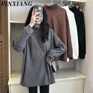 Áo Thun Nữ Dài Tay Cổ Lọ Màu Trơn Phong Cách Hàn Quốc Mới