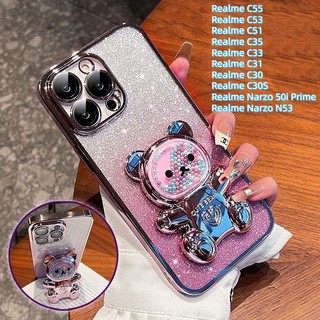 Ốp Điện Thoại Màu Gradient Có Giá Đỡ Hình Gấu Cho OPPO Realme C55 C53 C51 C35 C33 C31 C30 C30S Realme Narzo 50i Prime