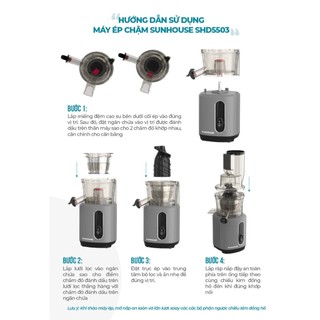 MÁY ÉP CHẬM SUNHOUSE SHD5503, Công suất 240W, Dung tích 800ml, 3 chế độ on/off/đảo. Công nghệ lưới lọc PUREMAX