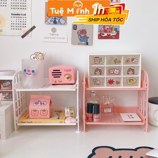 Kệ nhựa mini 2 tầng giá đựng sách VPP Tuệ Minh, mỹ phẩm để bàn decor tiện ích