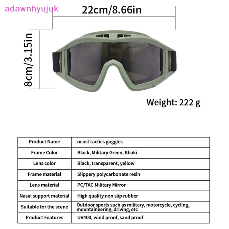 Adawnhyujuk Kính Bảo Hộ Chiến Thuật 3 lens Chống Gió Phong Cách Quân Đội Khi Bắn Súng Ngoài Trời vn