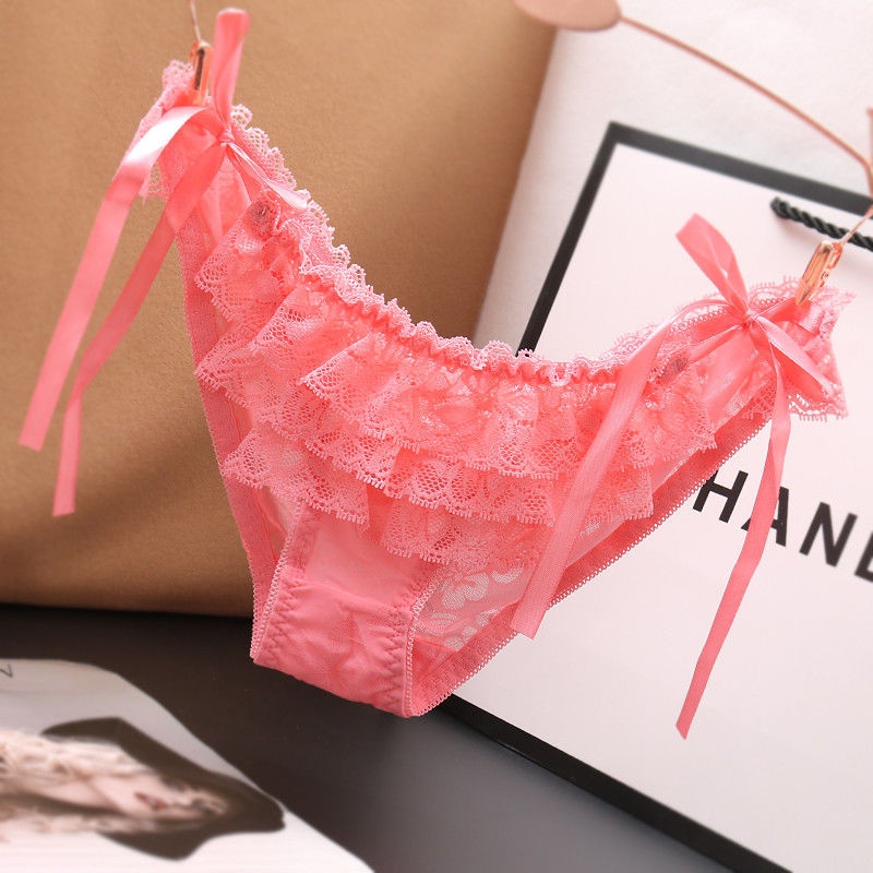 Quần Lót cotton Lưng Thấp Phối Ren Đính Nơ Quyến Rũ Phong Cách Nhật Bản