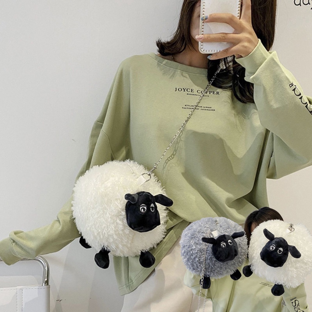Túi Đeo Chéo Gấu Nhồi Bông Hình Con Cừu Dễ Thương