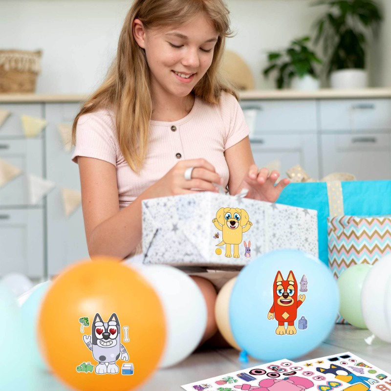 Bộ 8 Miếng Dán Mặt Hoạt Hình bluey & bingo family and friends diy