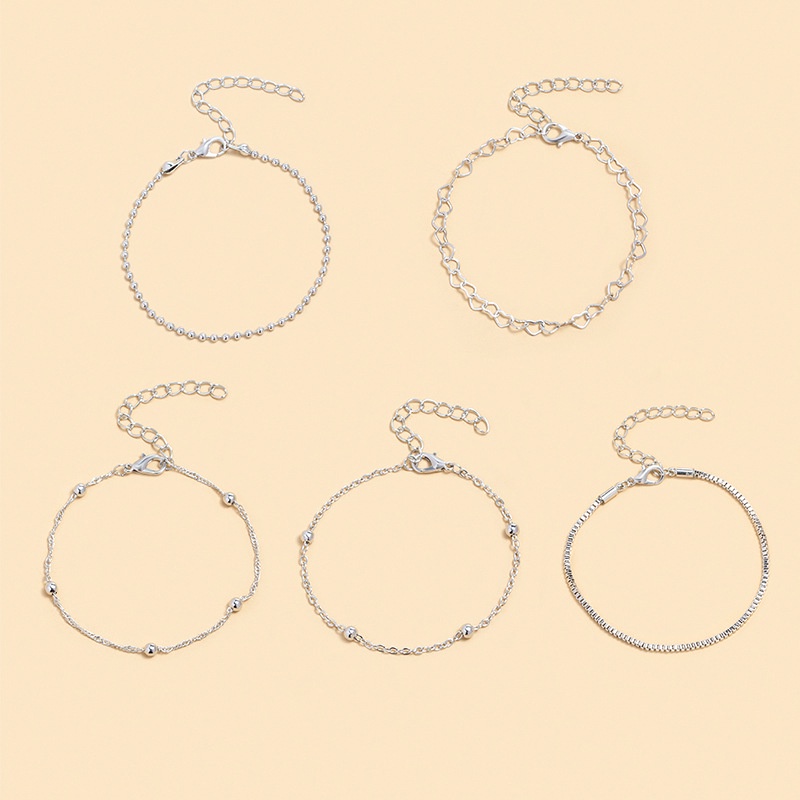 Set 5 Vòng Tay Nhiều Lớp Mặt Hình Trái Tim Màu Vàng / Bạc Thanh Lịch Cho Nữ