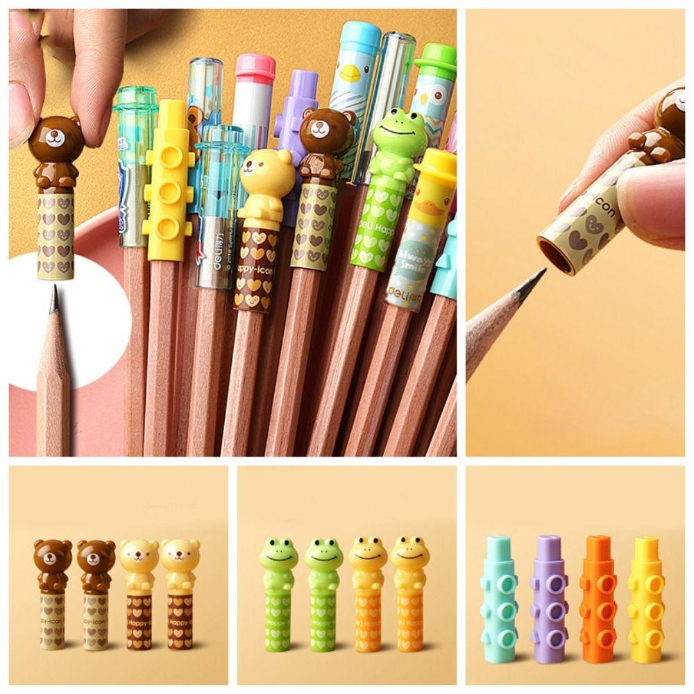 Mmluck Set 4 Vỏ Nhựa Bảo Vệ Bút Chì Hình Gấu / Ếch Hoạt Hình Dễ Thương