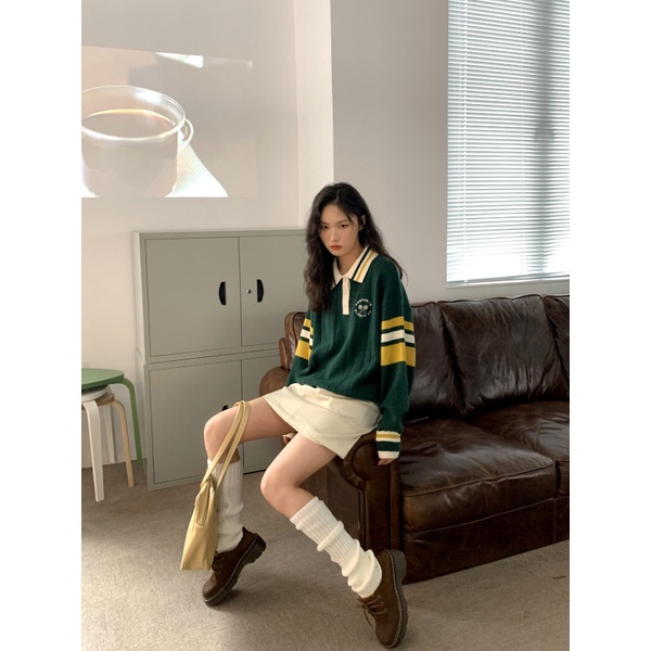 Zwqfp Áo Len Rộng Cổ polo Phong Cách preppy