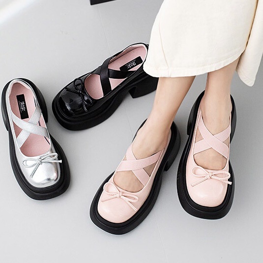One more shoes⭐Mary jane Giày Đế Xuồng Dày Dặn Quai Chéo Thắt Nơ Thời Trang Xuân Hè Thu Cho Nữ