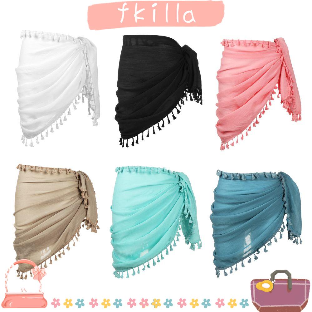 Fka Áo Khoác Ngoài Bikini Dạng Váy Ngắn Tua Rua Sarong Đi Biển