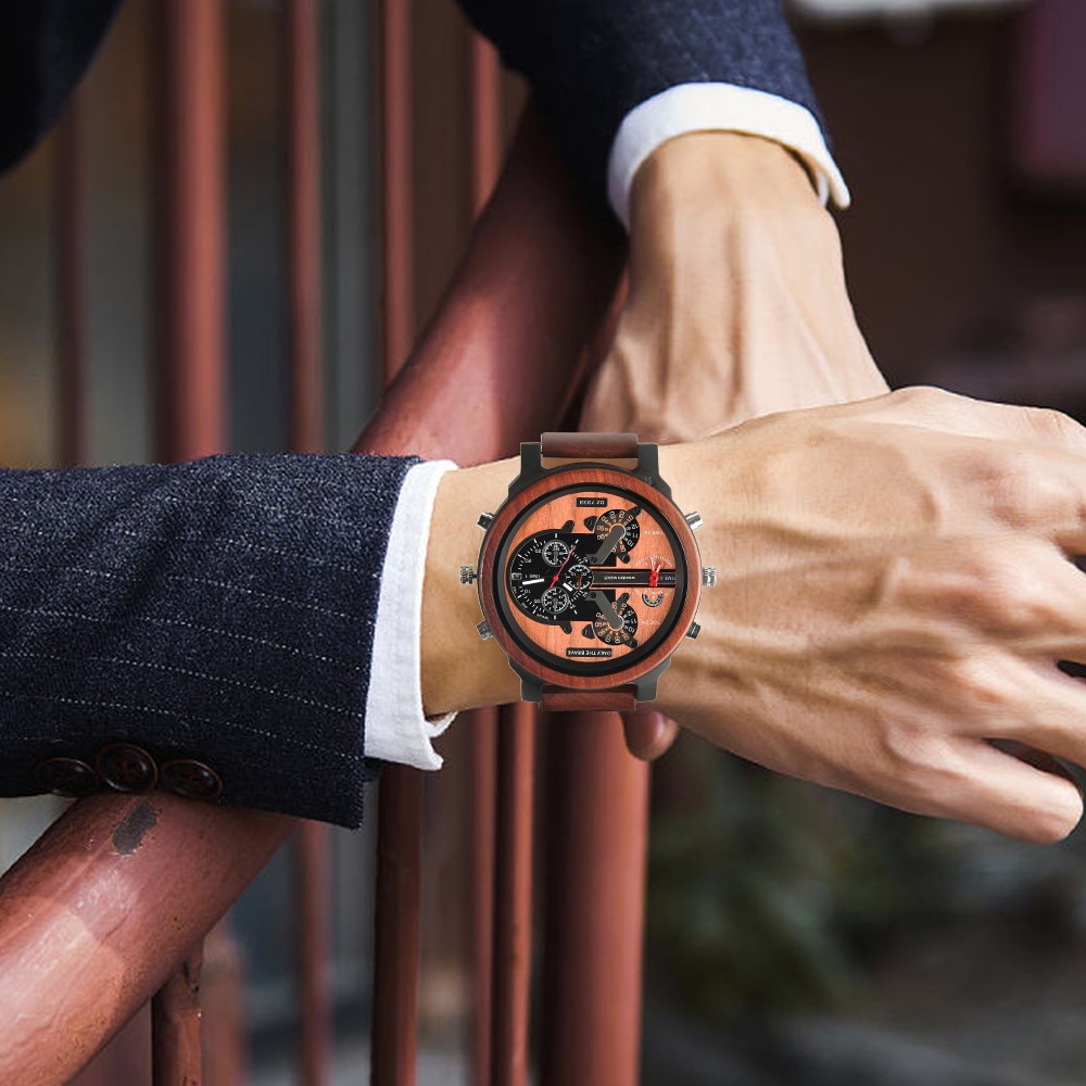 Đồng Hồ Đeo Tay Mặt Gỗ Đa Năng Phong Cách Âu Mỹ Thời Trang Cho Nam