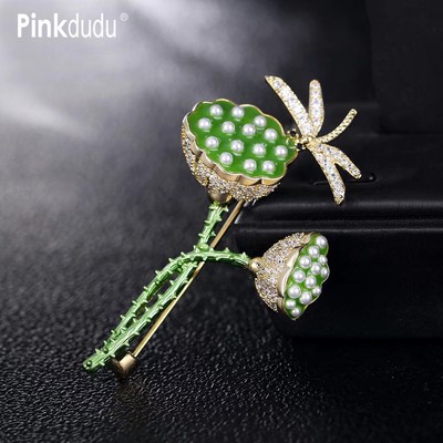Pinkdudu Ghim Cài Áo Hình Hoa Sen Đính Đá zircon Giả Màu Xanh Lá / Hồng Thời Trang Cho Nữ pd1570