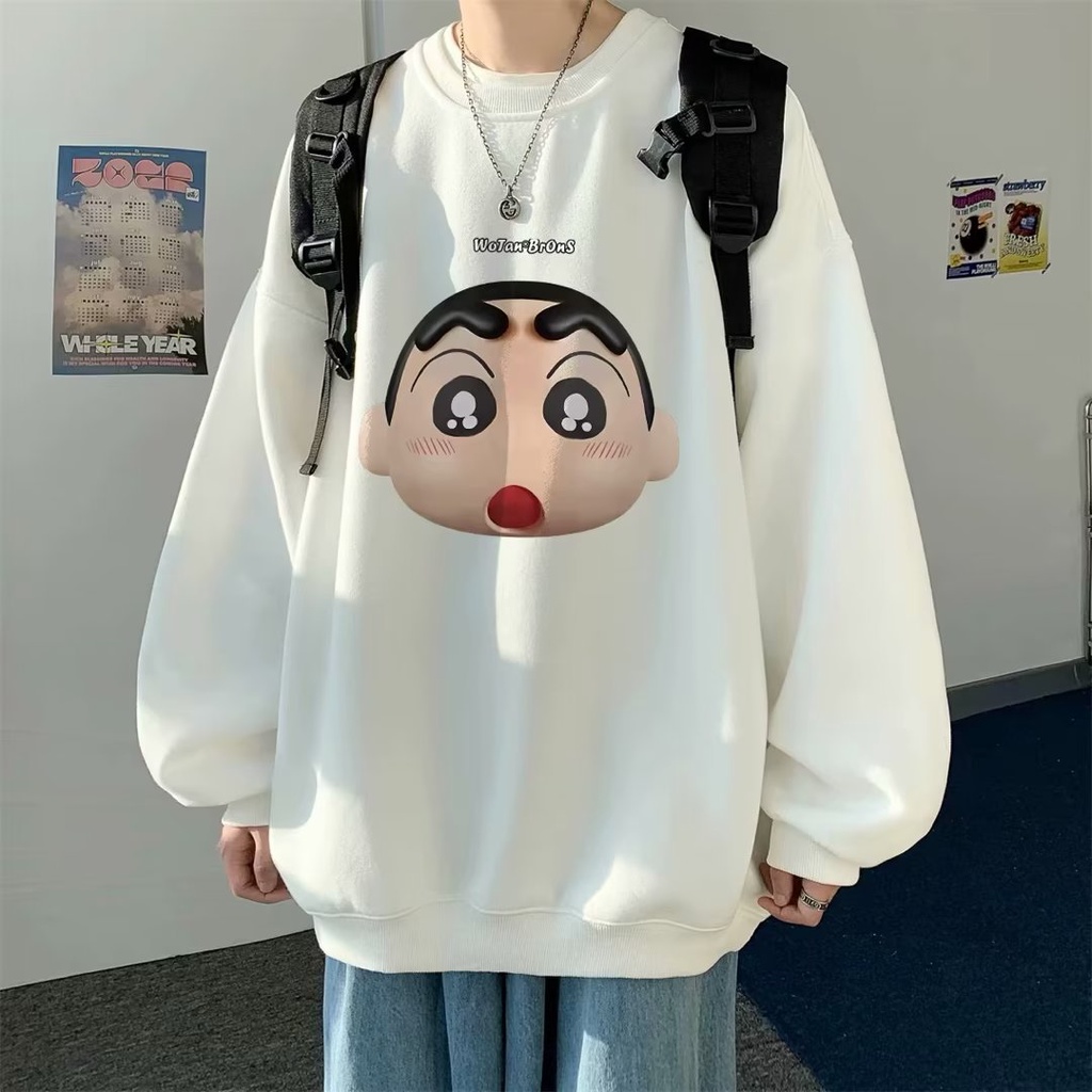 Áo sweater nam bigsize M-8XLÁo Sweater cotton Nhung Dày Tay Dài Cổ Tròn In Hoạt Hình Cậu Bé Bút Chì xiaoxin Nhật Bản Thời Trang Mùa Thu Cho Nam