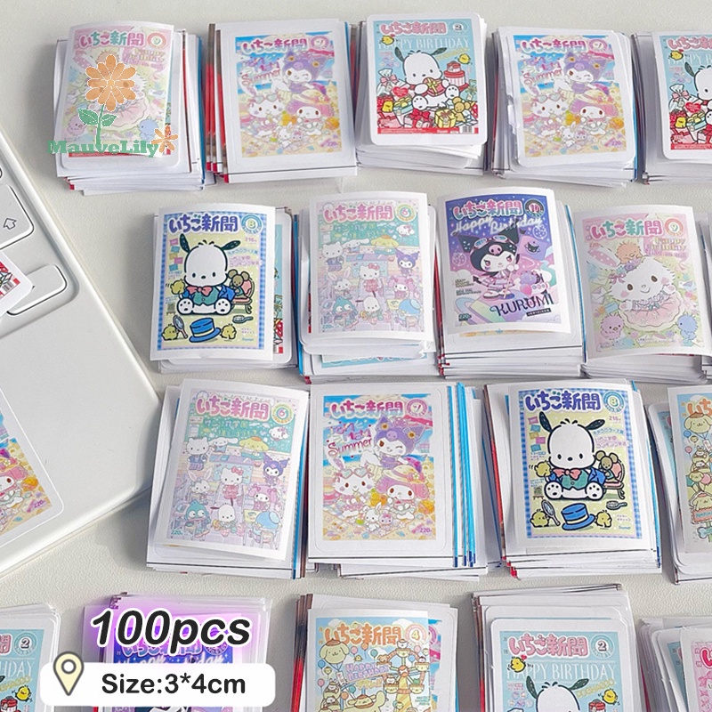 Set 100 Tấm poster Dán Tường Trang Trí Hình Nhân Vật Hoạt Hình hello kitty kuromi my melody Pompom Pompurin Poacco