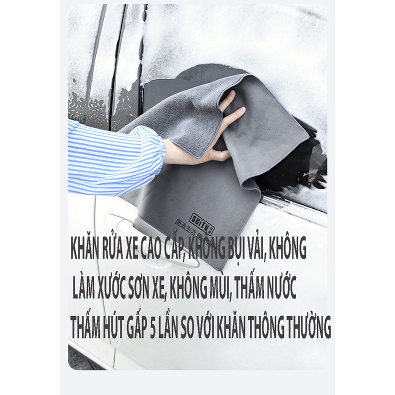 Khăn lau SUITU giẻ lau xe hơi ô tô cao cấp 2 mặt siêu sạch siêu thấm hút không đổ lông rụng lông - Khăn lau nhà cửa chuy