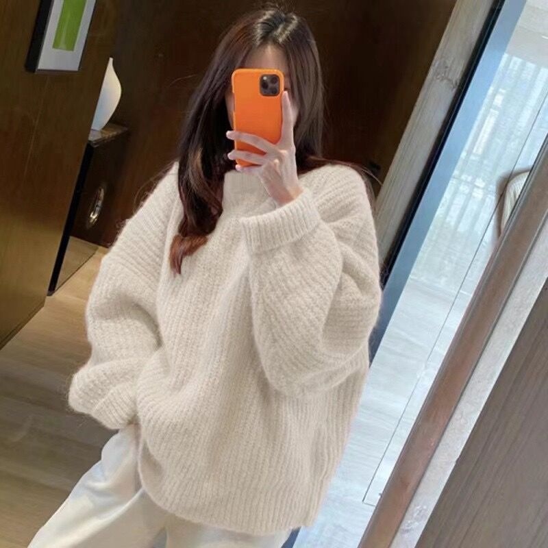 Áo len nữ Áo sweater Dệt Kim Dáng Rộng Màu Hồng Thời Trang Thu Đông Mới áo len dài tay form rộng