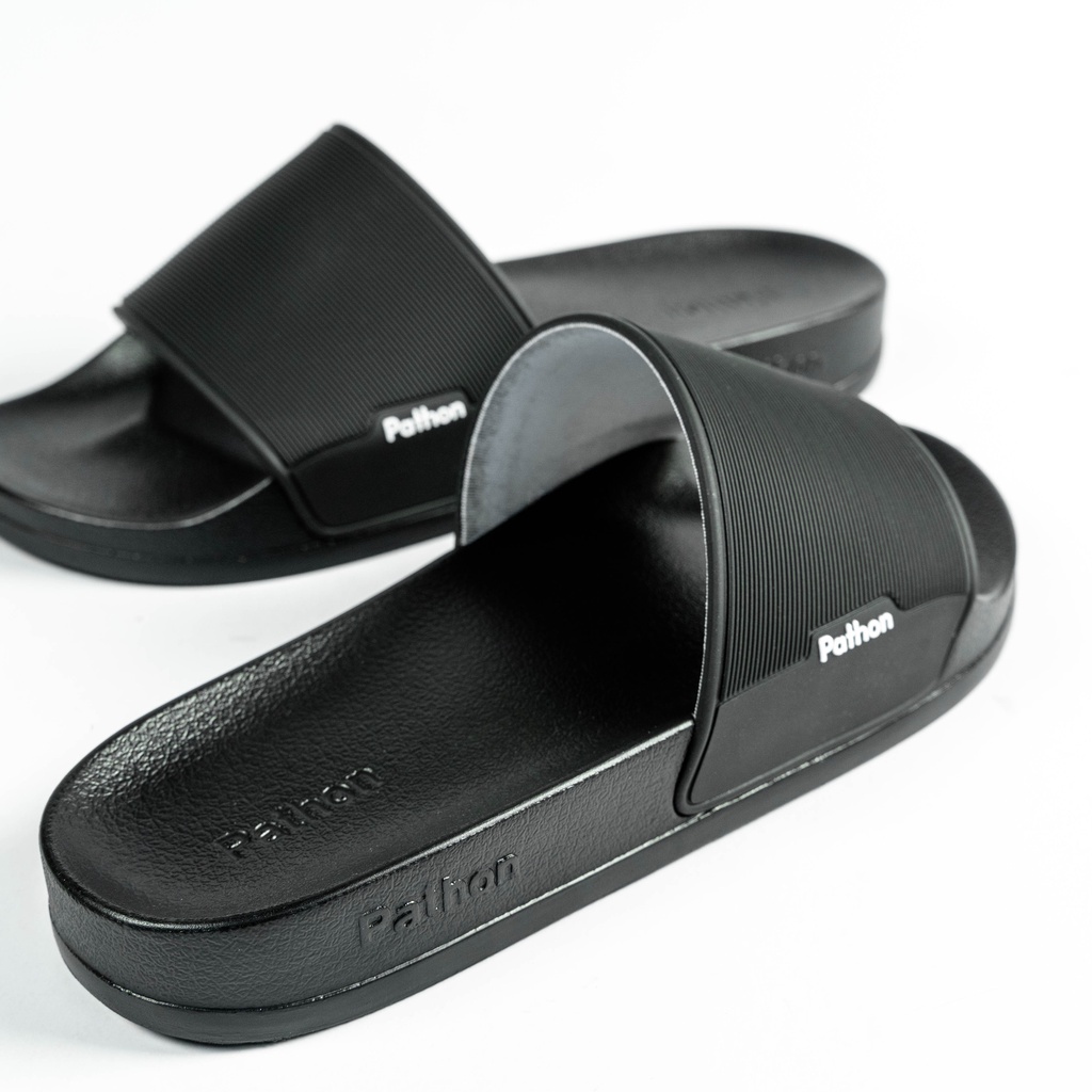 Dép nam nữ quai ngang slipper Pathon quai PVC và đế PU đen quai đen SD23NHAM