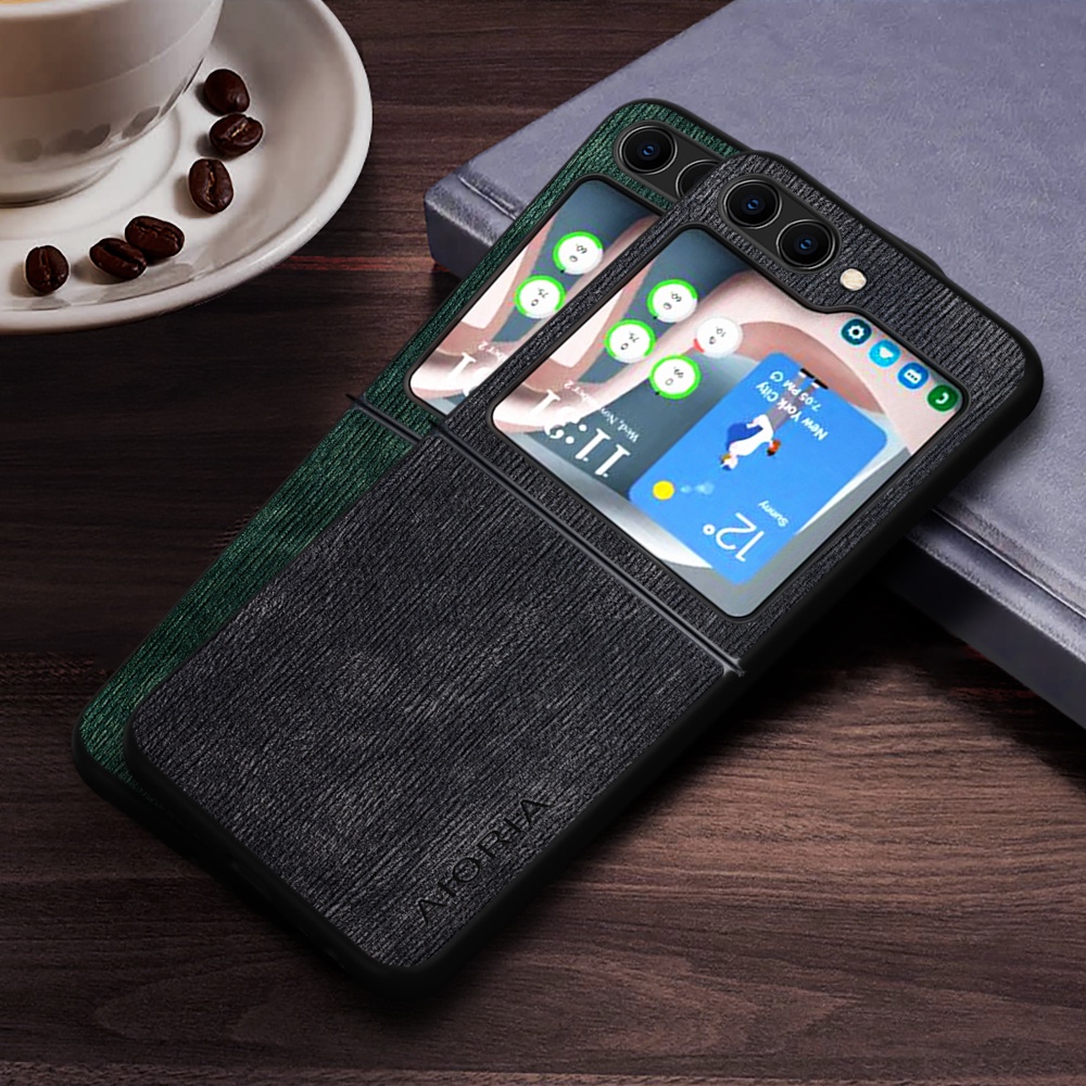 Ốp Bao Da Điện Thoại Nắp Lật Họa Tiết Vân Gỗ Cho samsung galaxy z flip 5 5g flip5 flip4 flip3 coque samsung galaxy z flip 5